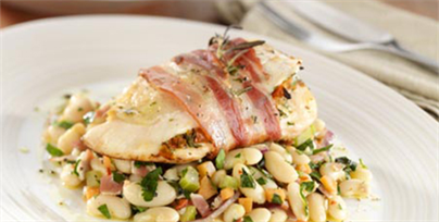 Pancetta Wrapped Chicken & Cannellini Bean Salad