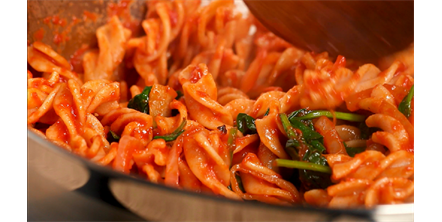 Chickpea Pasta with Red Lentil Balls